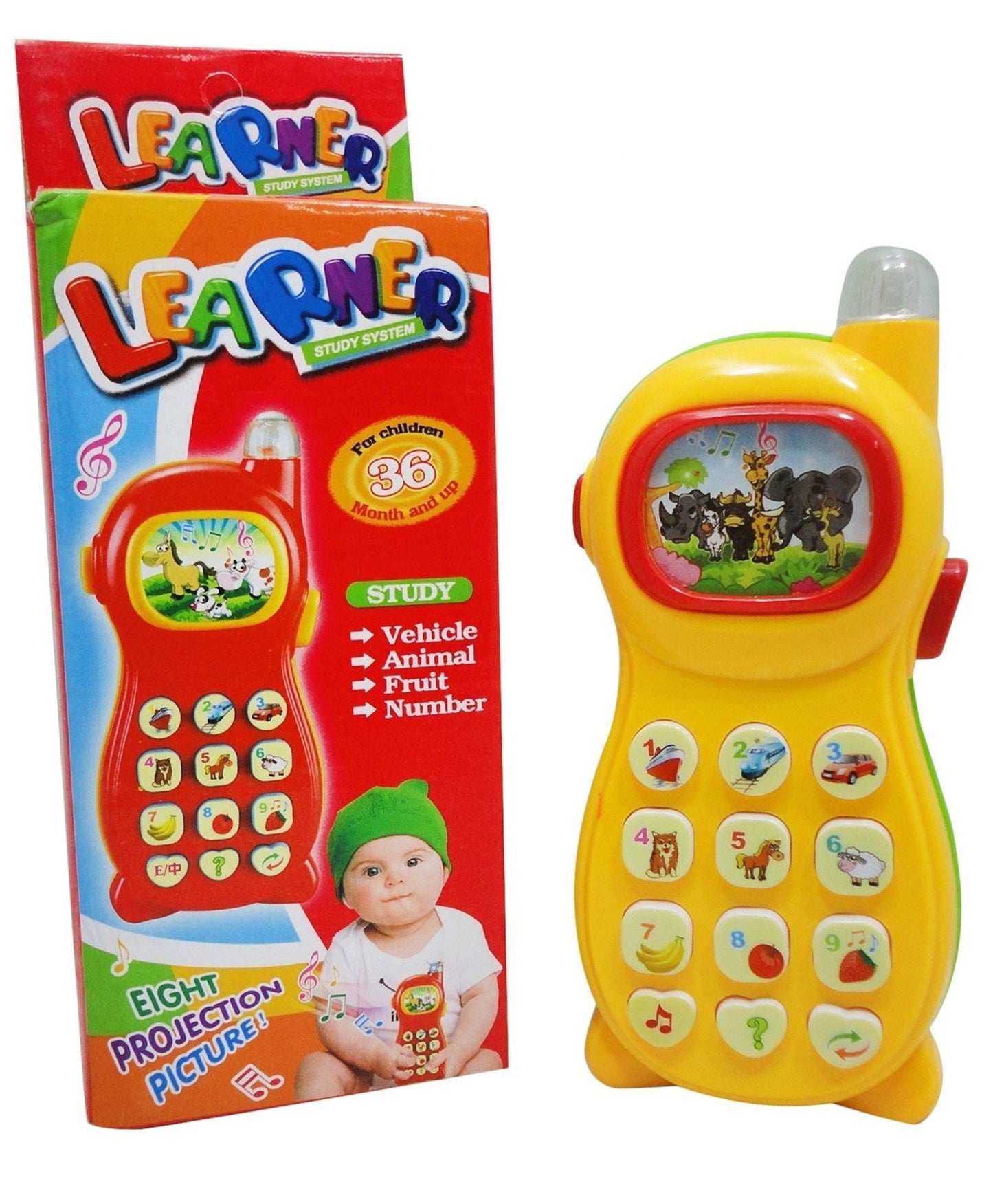 MM TOYS Learning & Projector Toy Phone - 8 Projections, Sounds, Music, Light -Educational Fun for Ages 1-4