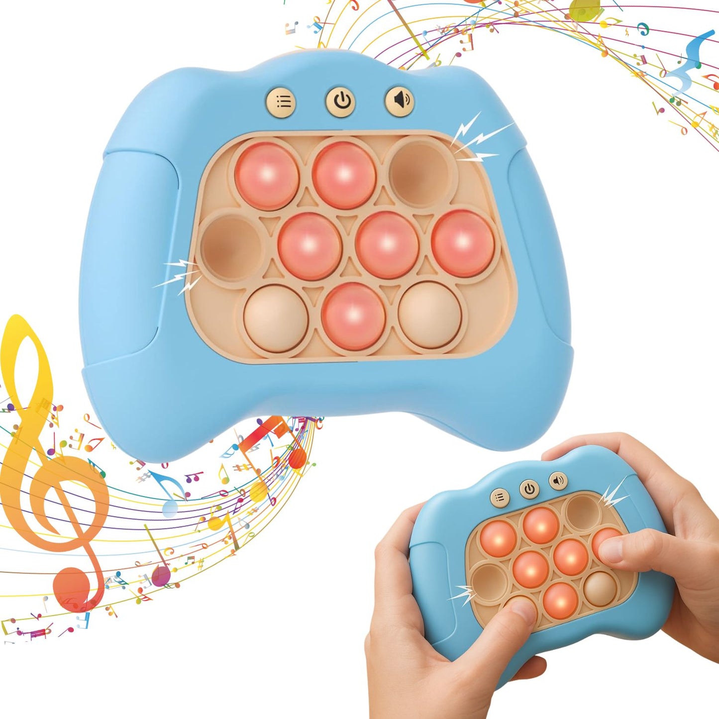MM TOYS Fast Push Pop It Game Fidget Game for Kids & Adults, Light-Up Fidget Toy with Music, 4 Interactive Modes- Color As Per Stock