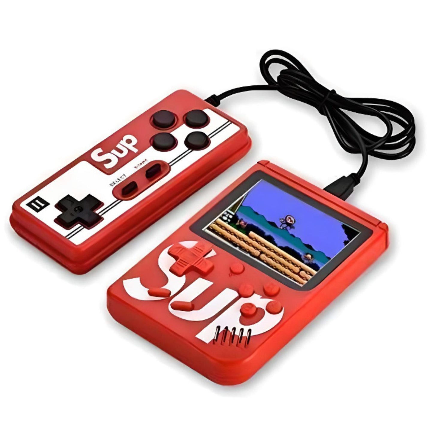 MM TOYS SUP 400-in-1 Multicolor Handheld Game Console: Built-In Classics Games Mario/Contra , TV Output, 3" Colored Display, Rechargeable - Color May Vary