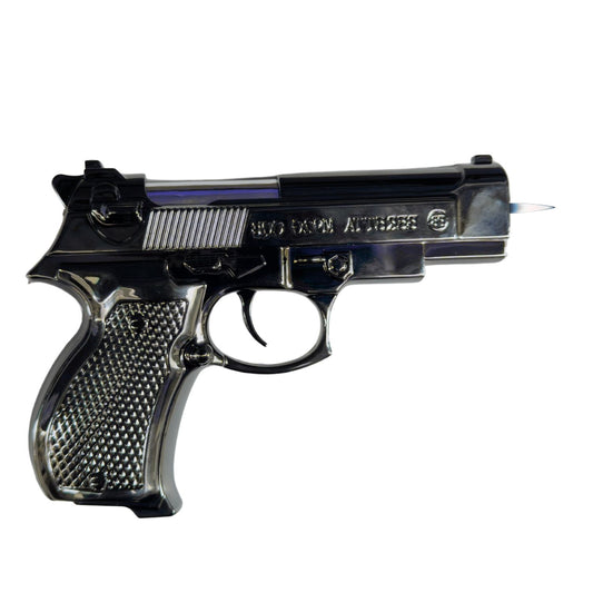 MM TOYS Gun Shaped Metal Lighter, Refillable Jet Flame for Candle, Kitchen, Camping, Gifting & Collectors, Chrome Finish, Compact 5 Inch, 125g Weight, Age 10+