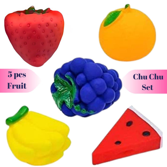 MM Toys 5 Pcs Fruit Squeeze Toys for Babies & Toddlers | BPA-Free, BIS Certified | Soft Multicolor Bath & Sensory Play Set (Pack of 5)