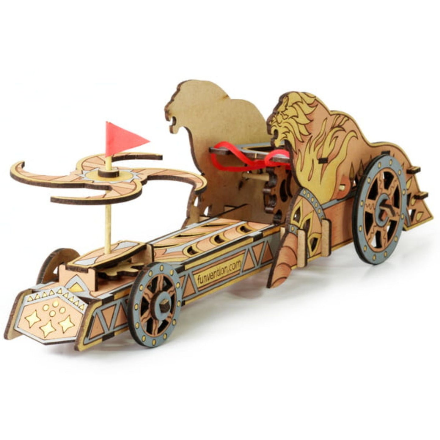 Funvention Pull-Back STEM Mechanical Da Vinci Chariot DIY Kit: Create 3D Wooden Chariot, Rotating Geared Blades, Brain & Activity Game Age 8+ Years