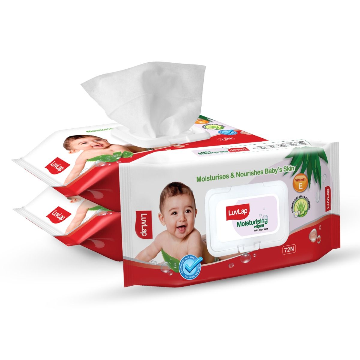 LuvLap Baby Wipes with Aloe Vera, with Flip-top Lid Pack of 72 pcs