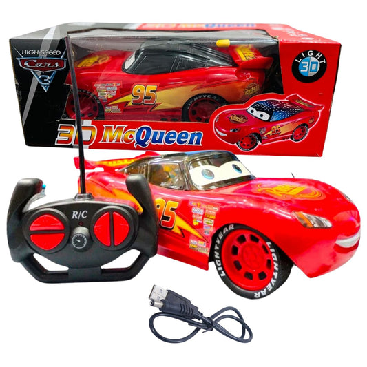 MM Toys McQueen Remote Control Car for Kids 3–10 Years – Plastic Body, 3D Lights, Rechargeable Battery, 10 Ft Range, Multicolor
