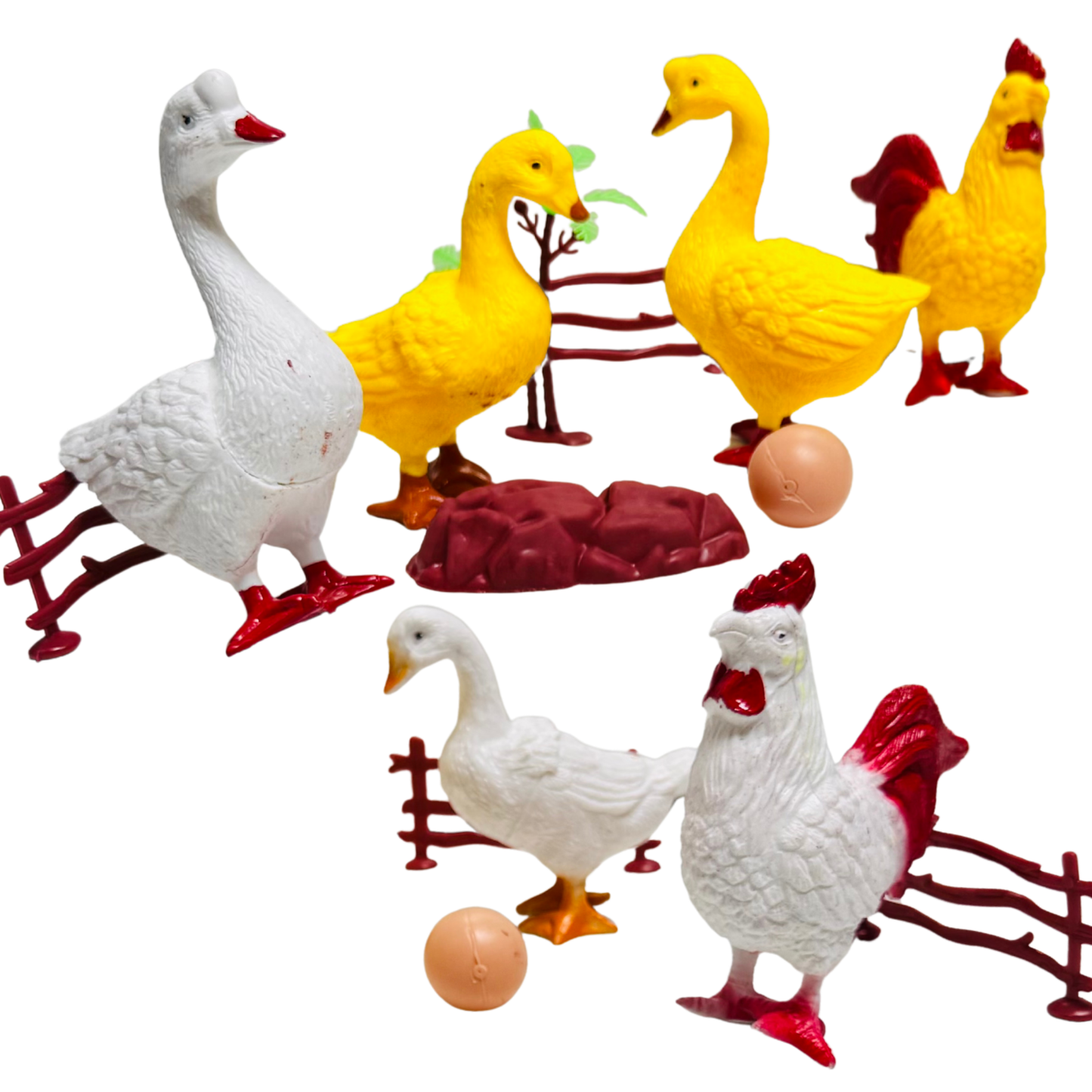 MM TOYS 9 Pcs Farm & Poultry Set – 7 Assorted Animals + 2 Eggs | 4" PVC Figurines for Learning, EVS Projects & Pretend Play | BIS Certified