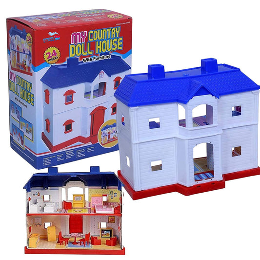 MM TOYS Doll House Playset for Girls – Plastic Country Style, 25 cm H × 28.5 cm W, Pretend-Play Furniture & Figures, Ages 4-8, Multicolor