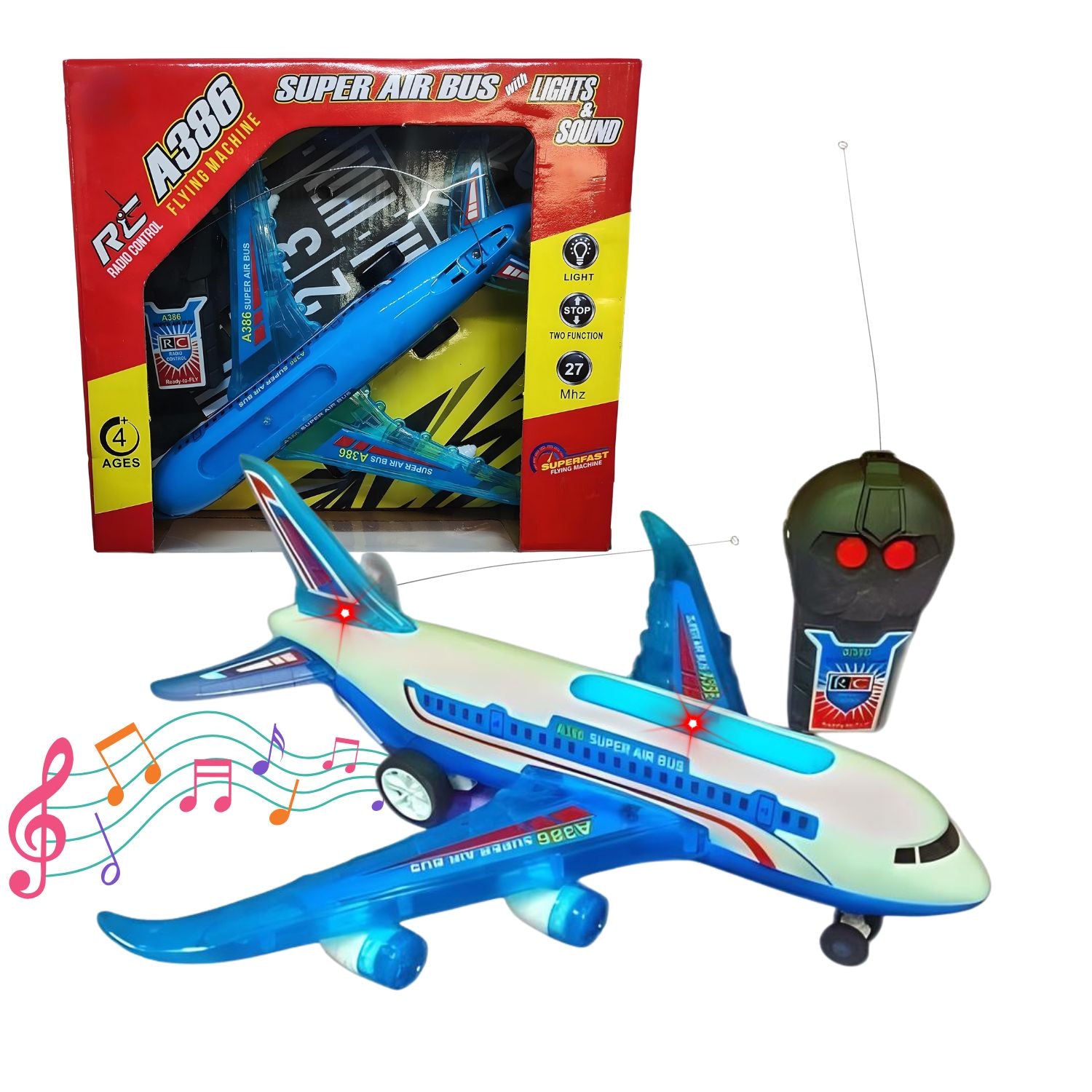 MM TOYS rc toy plane remote control, plastic material, indoor ground play only, forward backward drive, fun lights and sound, assorted color, kids 4–8