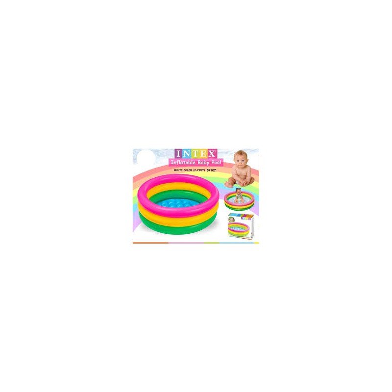 INTEX INFLATABLE BABY POOL, 2-FEET FOR KIDS WITH HOLD CAPACITY UP TO 8 KG , REPAIR PATCH INCLUDED - MULTI COLOR ( 57107 )