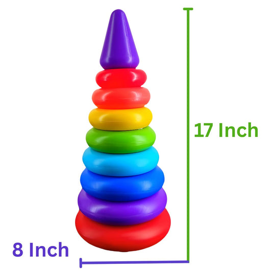 MM TOYS Heavy Quality Stack Ring Toy for Babies, BIS Certified, Detachable Colorful Rings for Hand-Eye Coordination & Color Recognition – 17 inch Height, Plastic Base