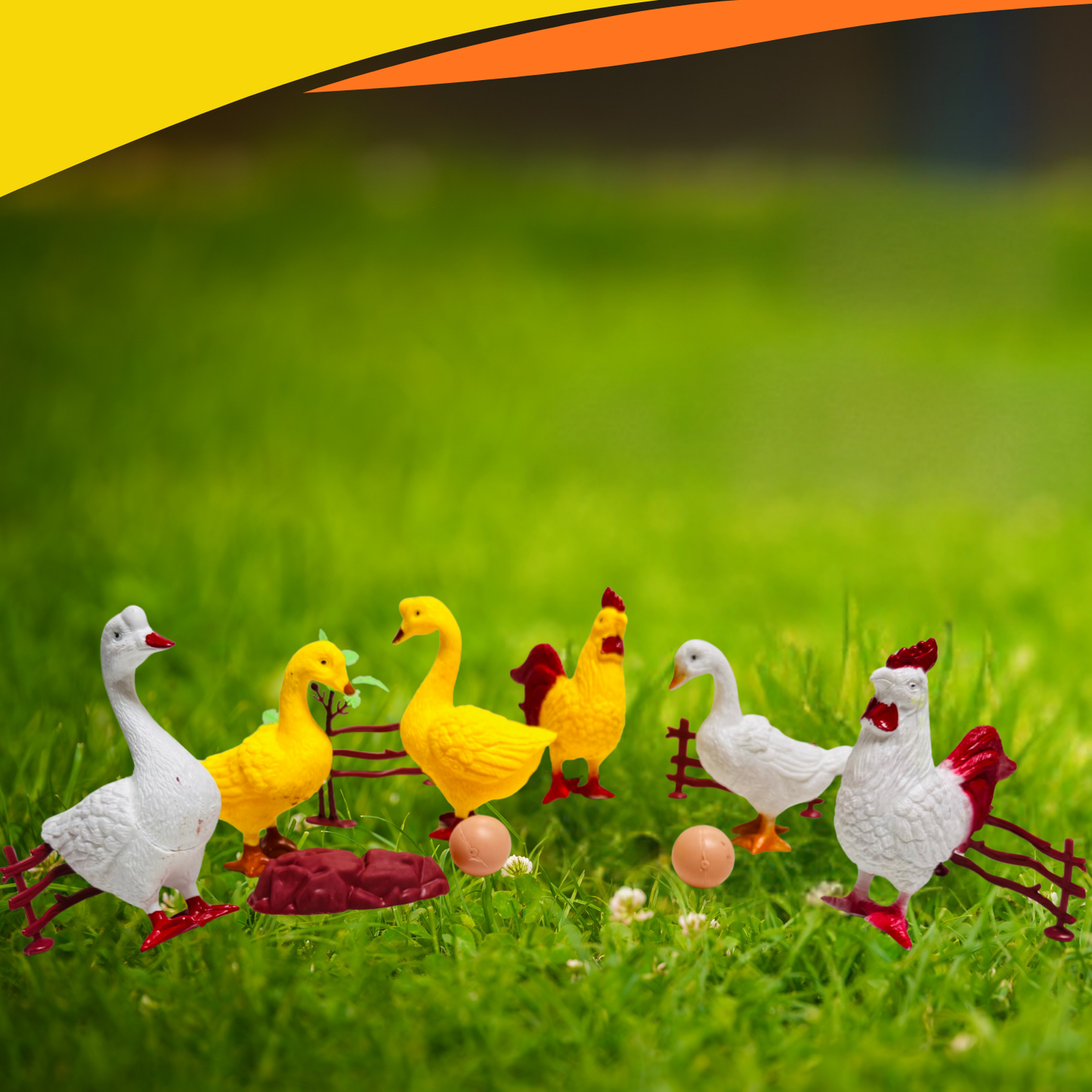 MM TOYS 9 Pcs Farm & Poultry Set – 7 Assorted Animals + 2 Eggs | 4" PVC Figurines for Learning, EVS Projects & Pretend Play | BIS Certified