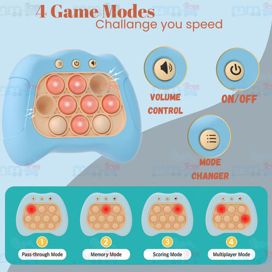 MM TOYS Fast Push Pop It Game Fidget Game for Kids & Adults, Light-Up Fidget Toy with Music, 4 Interactive Modes- Color As Per Stock