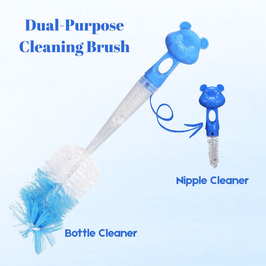 Tender Flo 2-in-1 Feeding Bottle Cleaning Brush with Nipple Cleaner, Nylon Bristles, Box Packed, Color May Vary