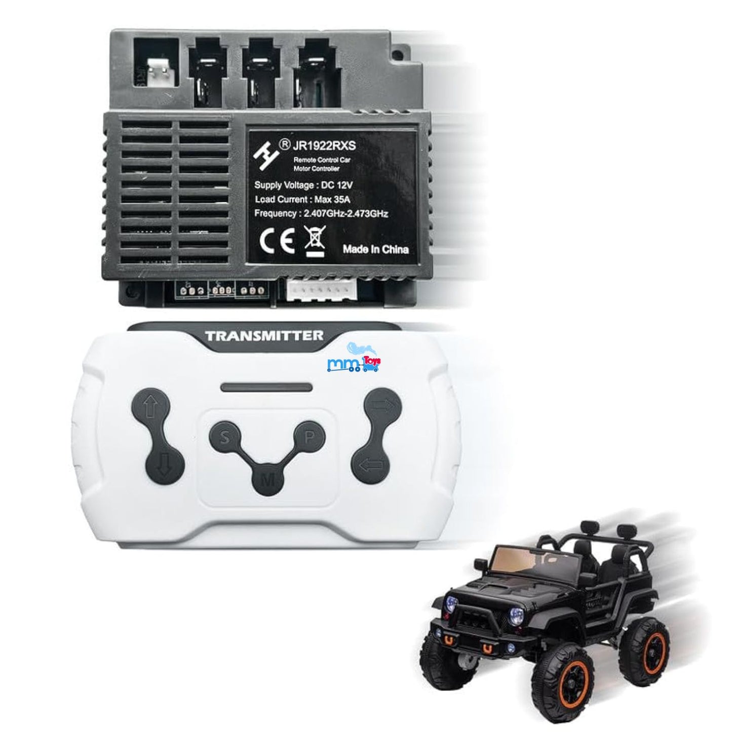 MM TOYS JR1922 RXS 2.4G Controller + Remote Set for Kids Electric Ride-On Car – Replacement Kit with Easy Pairing Instructions, Compatible Accessory for Battery Operated Toy Vehicles
