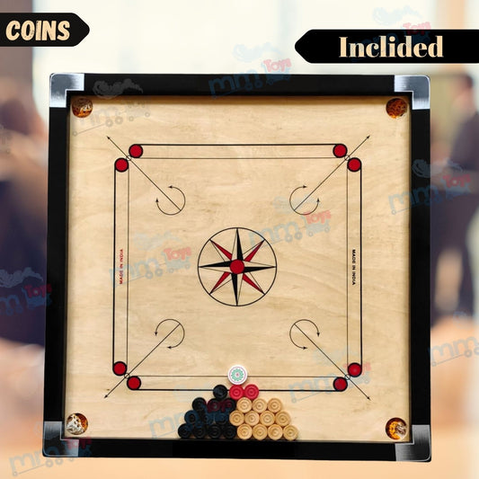 MM TOYS Premium Wooden Carrom Board 32x32 Inch with Coins & Acrylic Striker for Family Tournaments, 10+ Years