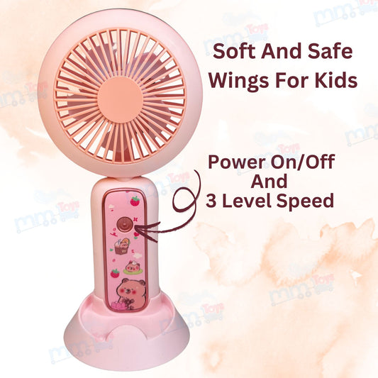 MM TOYS Mini Foldable Fan – USB Rechargeable, Silent Brushless Motor, 3-Speed Handheld & Table Fan with LED Light – Compact Cooling for Kids, Travel & Home Use (Color as Available