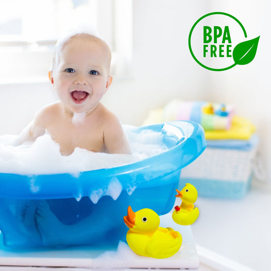 MM Toys Duck Bath Toys & Squeeze – Pack of 2 (BPA Free, BIS Certified) – Yellow (Big 5", Small 3") — Squeaky Sound, Water Play