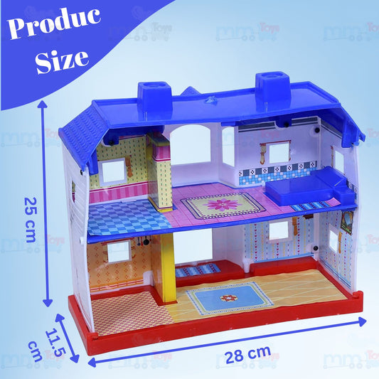MM TOYS Doll House Playset for Girls – Plastic Country Style, 25 cm H × 28.5 cm W, Pretend-Play Furniture & Figures, Ages 4-8, Multicolor