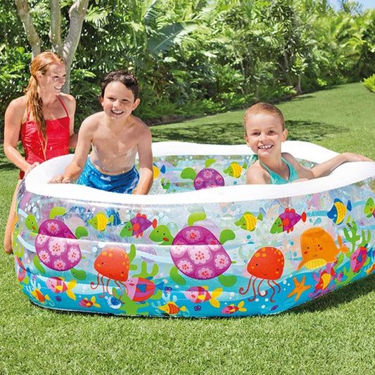 Intex Swim Center Ocean Reef Inflatable Pool, 75 inch X 70 inch X 24 inch, for Ages 6+, Multi Color Color 56475NP