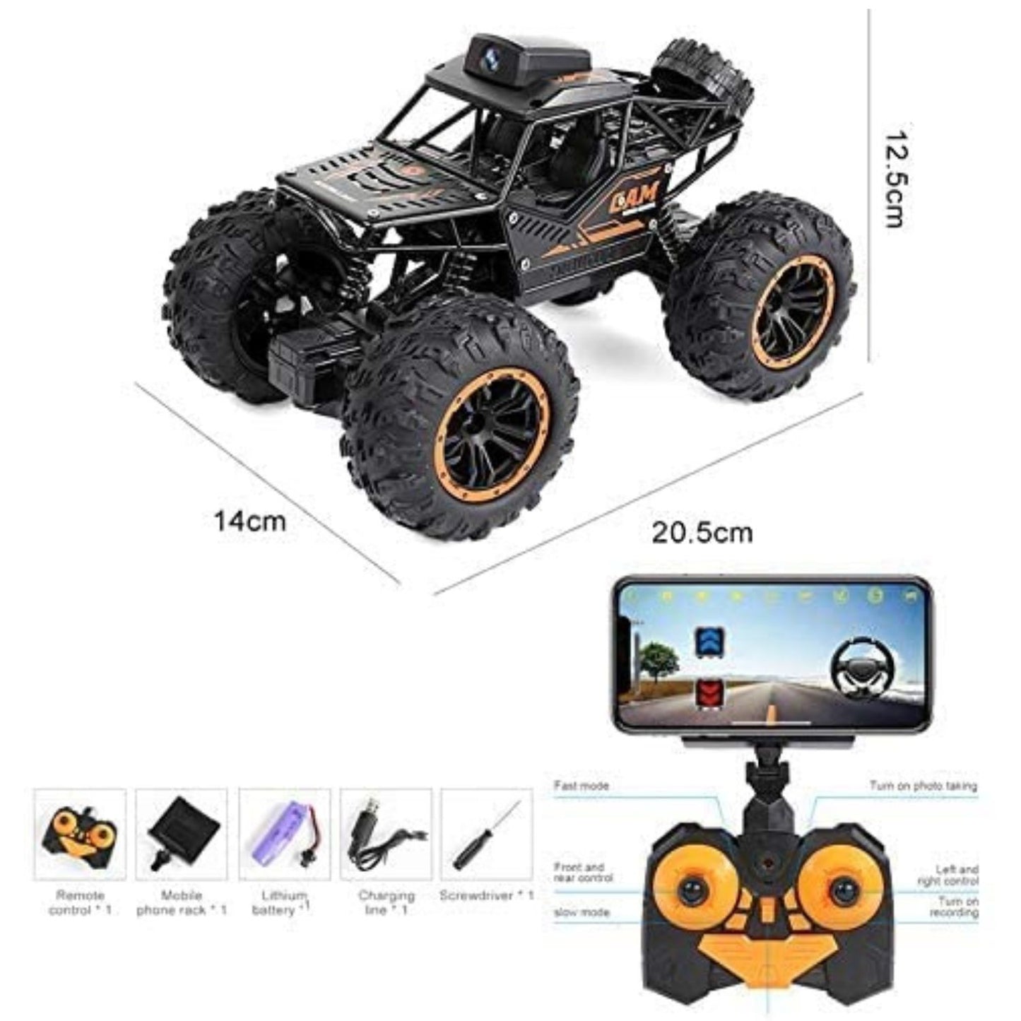 MM TOYS RC Monster Truck: 1:18 Scale, Built-In WiFi Camera, App-Controlled for Kids Aged 4+