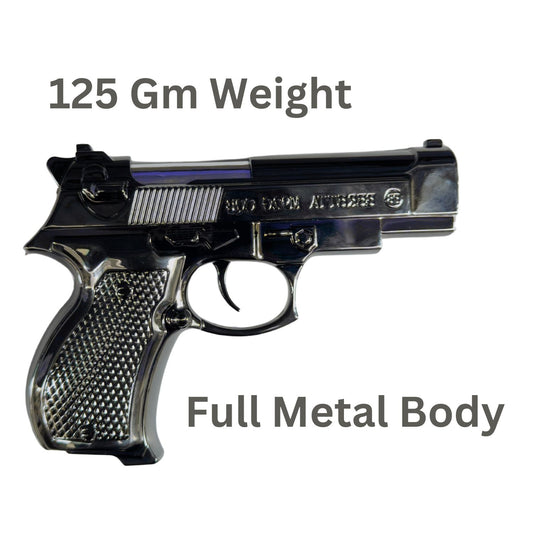 MM TOYS Gun Shaped Metal Lighter, Refillable Jet Flame for Candle, Kitchen, Camping, Gifting & Collectors, Chrome Finish, Compact 5 Inch, 125g Weight, Age 10+