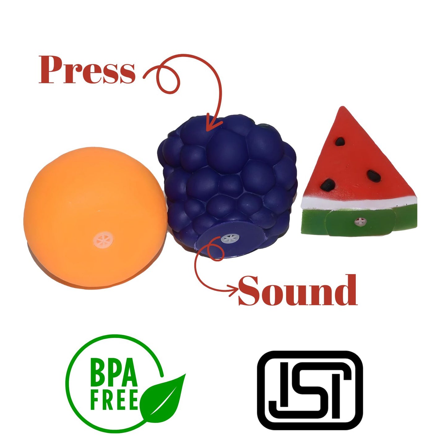 MM Toys 5 Pcs Fruit Squeeze Toys for Babies & Toddlers | BPA-Free, BIS Certified | Soft Multicolor Bath & Sensory Play Set (Pack of 5)