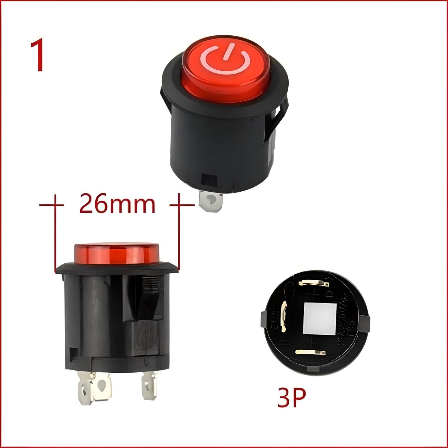 MM TOYS Push Button Switch 3-Pins Round for Car Jeep Bike | Easy 2-Way On/Off | For 6V & 12V Electric Ride-on Kid Toys Pack Of 1 | Red