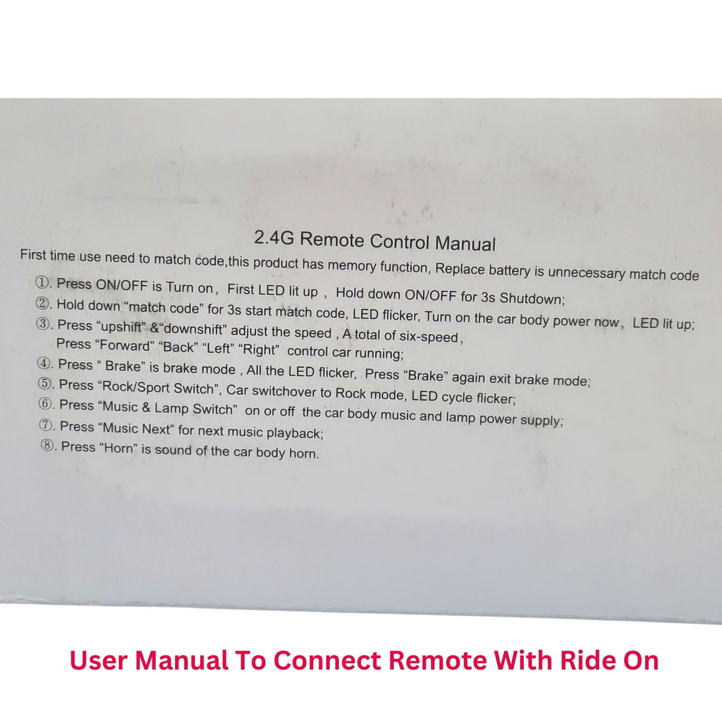 MM TOYS Multi-Functional Remote Only For Kids 12V Ride On Electric Car/Jeep - Compatible With Model JR-1816RXS-12V, JR1807 and HY-RX-2G4 Controller - White