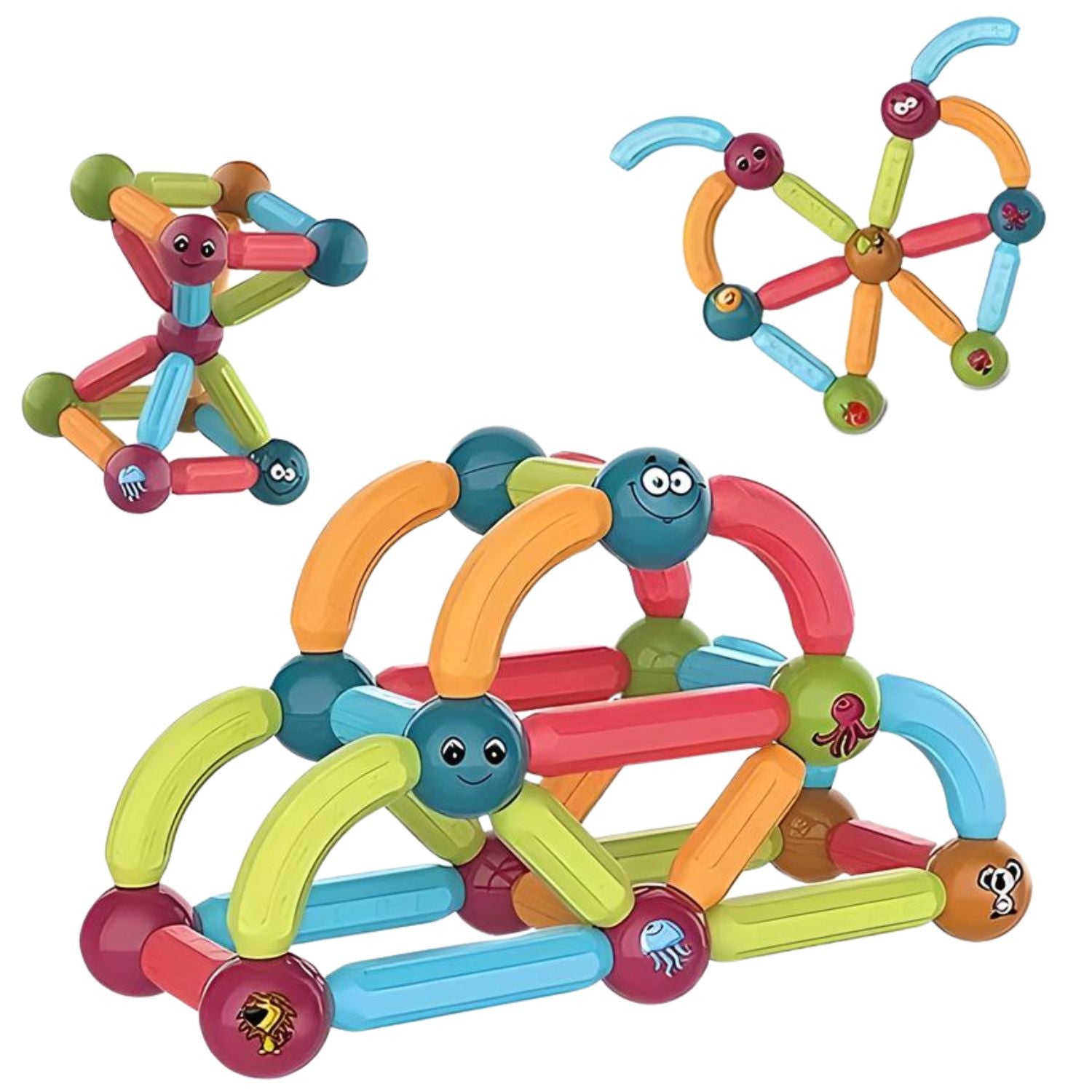 Magnetic Sricks Building Blocks Toy for Kids Premium Sticks Balls Set, Multiple Sizes Curved Shapes, Educational 52 pcs magnetic sticks