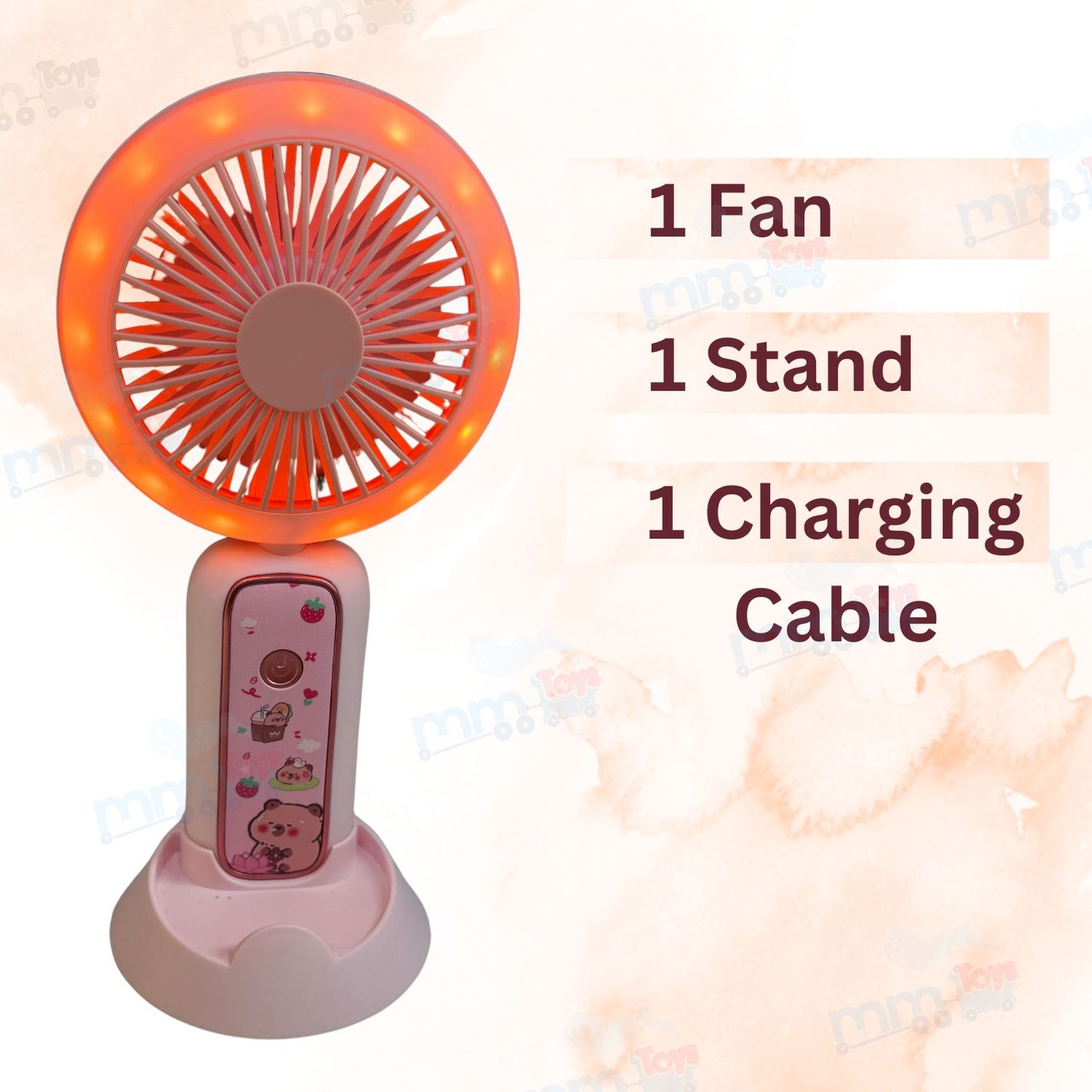 MM TOYS Mini Foldable Fan – USB Rechargeable, Silent Brushless Motor, 3-Speed Handheld & Table Fan with LED Light – Compact Cooling for Kids, Travel & Home Use (Color as Available
