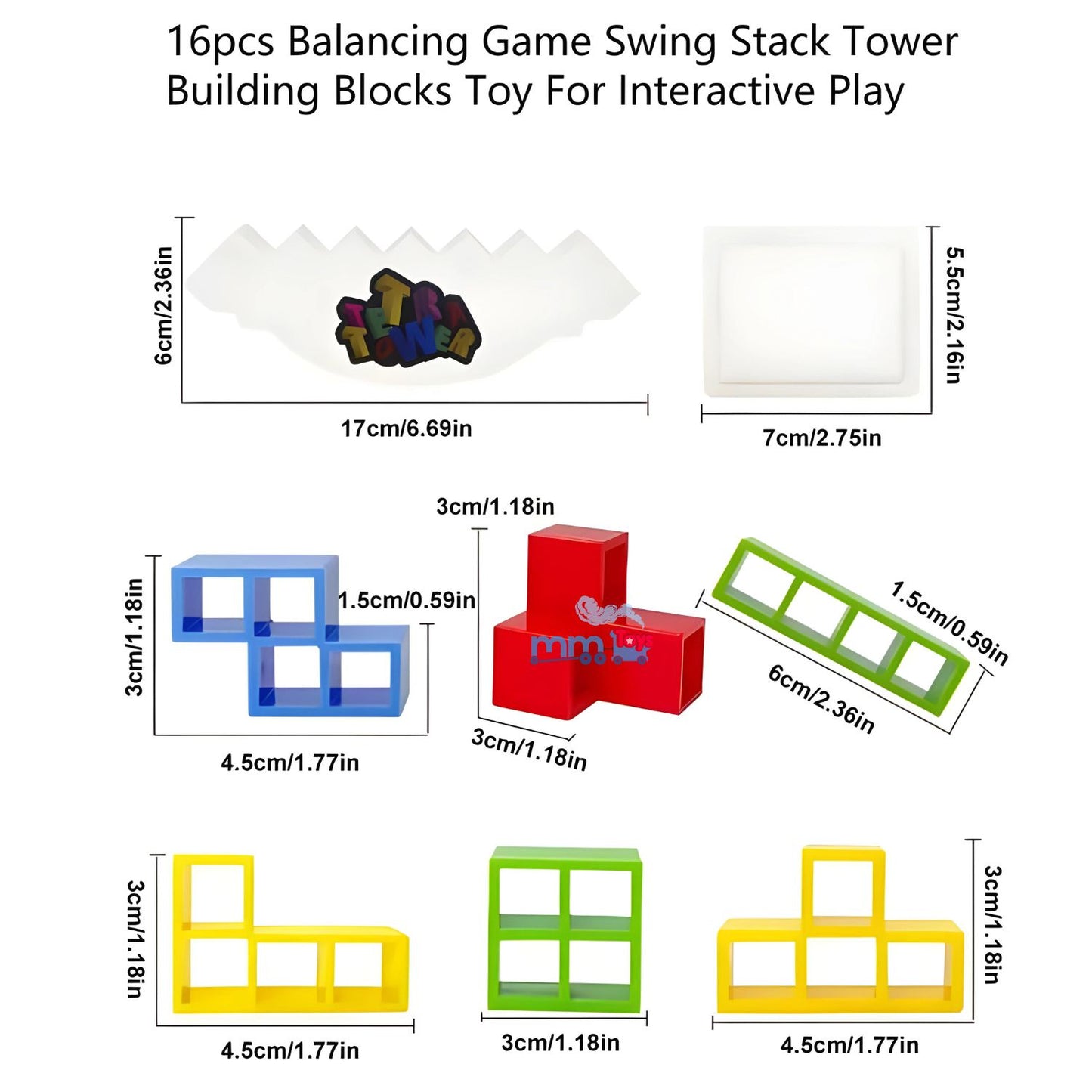 MM TOYS Tetra Tower Stacking Game – 32 PCS Tumbling Balancing Toys With Give away Cards For Kids And Adult - Multicolor