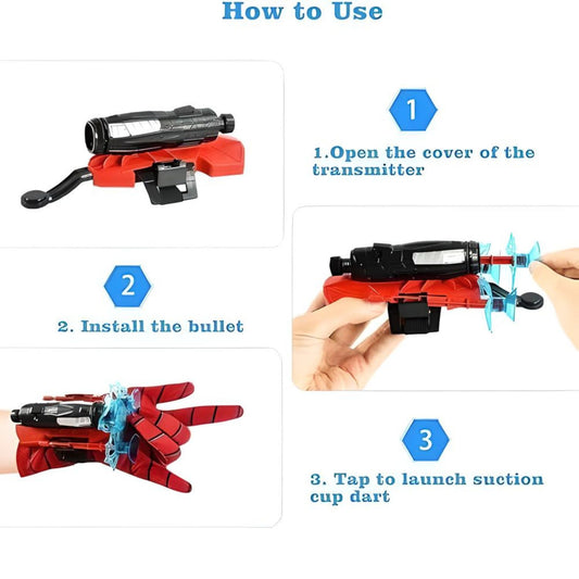 MM TOYS Spider Webshooter Toy for Kids, Fabric Glove, Manual Trigger, Ages 4–8, Red