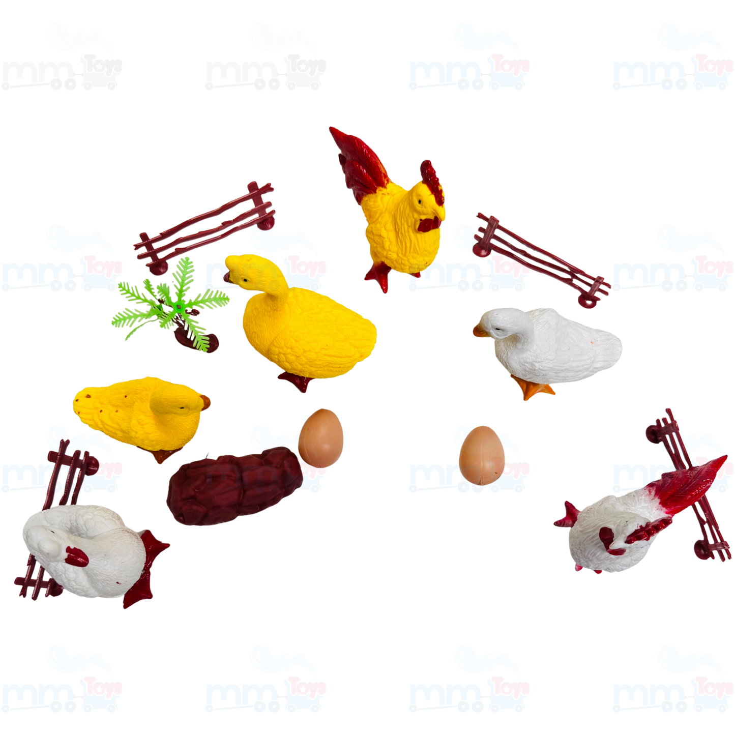 MM TOYS 9 Pcs Farm & Poultry Set – 7 Assorted Animals + 2 Eggs | 4" PVC Figurines for Learning, EVS Projects & Pretend Play | BIS Certified
