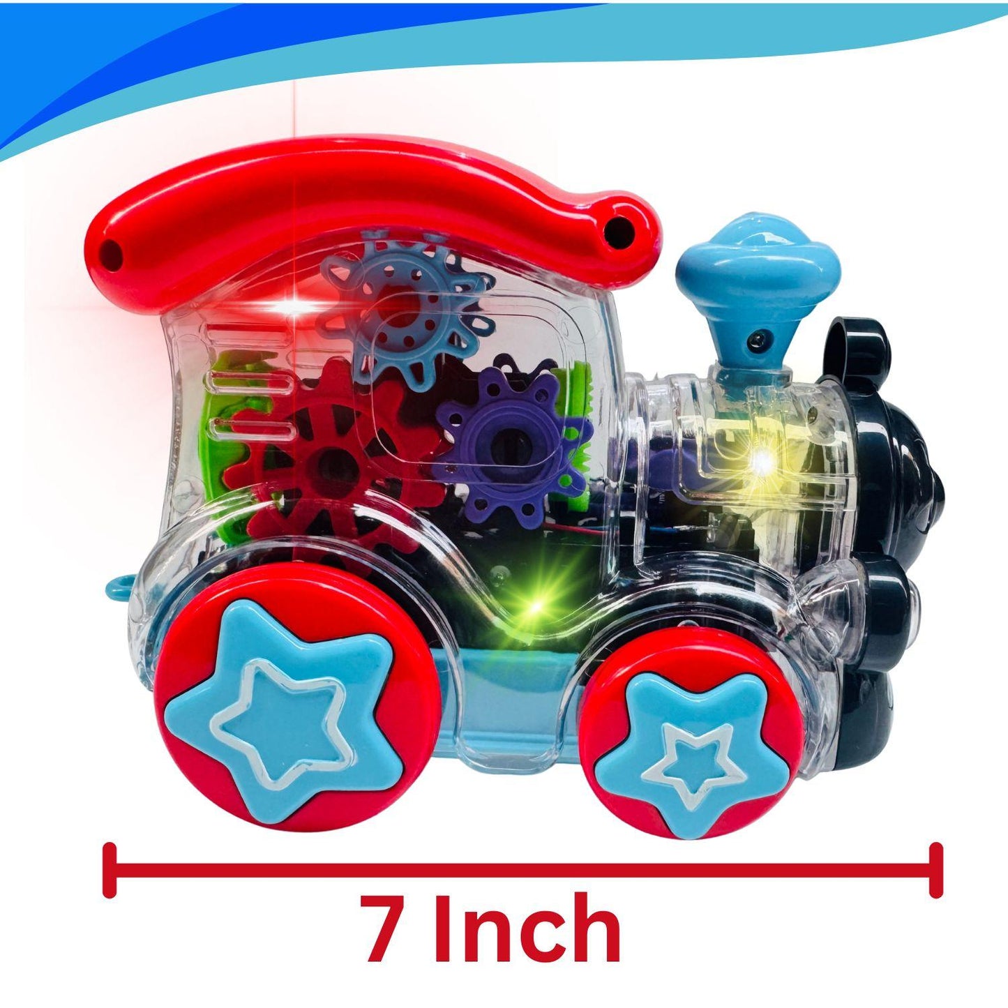 MM TOYS Gear Train Transparent Engine Car with Vibration, Light & Music, Directional Change, Multicolor Gear STEM Toy for Motor Skills 1+ Years
