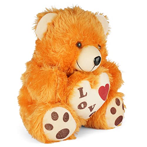 MM Toys PlushLove Cuddly Stuffed Love Heart Bear, 14-Inch Size - Perfect for Adults, Kids, and Home Decoration - Washable Polyester Fiber Filling