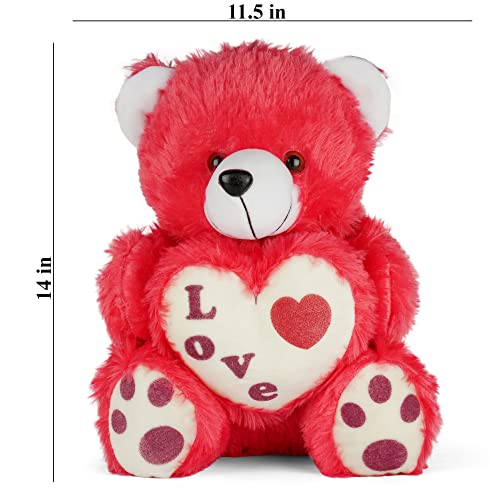 MM Toys PlushLove Cuddly Stuffed Love Heart Bear, 14-Inch Size - Perfect for Adults, Kids, and Home Decoration - Washable Polyester Fiber Filling