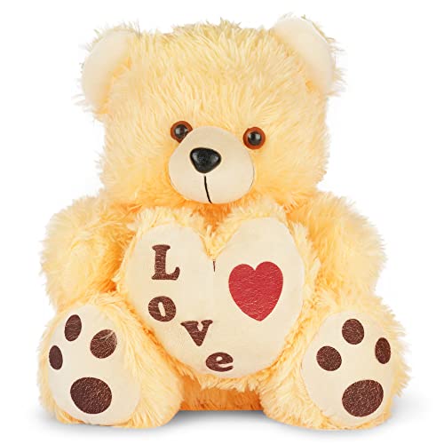 MM Toys PlushLove Cuddly Stuffed Love Heart Bear, 14-Inch Size - Perfect for Adults, Kids, and Home Decoration - Washable Polyester Fiber Filling