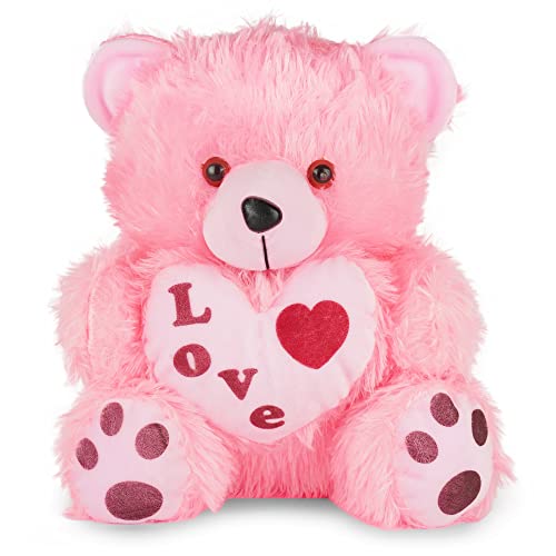 MM Toys PlushLove Cuddly Stuffed Love Heart Bear, 14-Inch Size - Perfect for Adults, Kids, and Home Decoration - Washable Polyester Fiber Filling