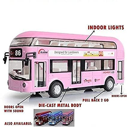 MM TOYS: Die-Cast Double Decker Metal Bus Toy, 7.5-inch Luxury Bus, 4 Wheel Drive with 2 Openable Doors & Light Music - A Perfect Toy for Kids