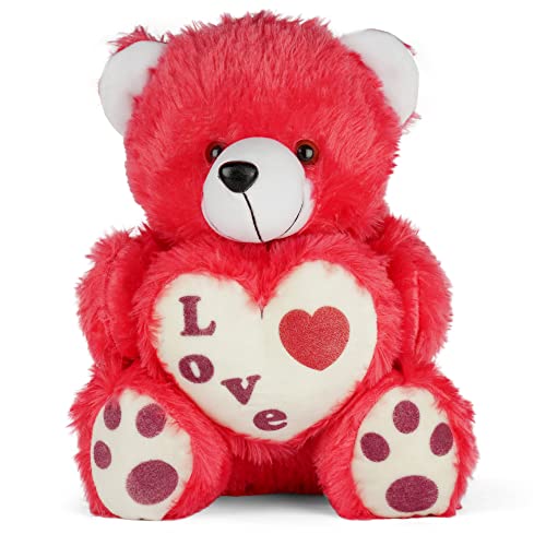 MM Toys PlushLove Cuddly Stuffed Love Heart Bear, 14-Inch Size - Perfect for Adults, Kids, and Home Decoration - Washable Polyester Fiber Filling