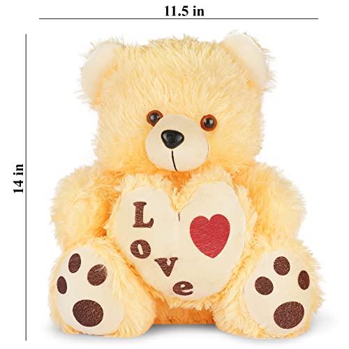 MM Toys PlushLove Cuddly Stuffed Love Heart Bear, 14-Inch Size - Perfect for Adults, Kids, and Home Decoration - Washable Polyester Fiber Filling