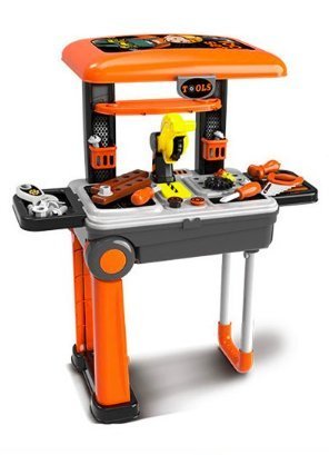 MM Toys ToolMaster, Twist Trolley Case Workbench 2 in 1 Tool Set, Fun and Educational, Ideal for Boys and Girls, Orange