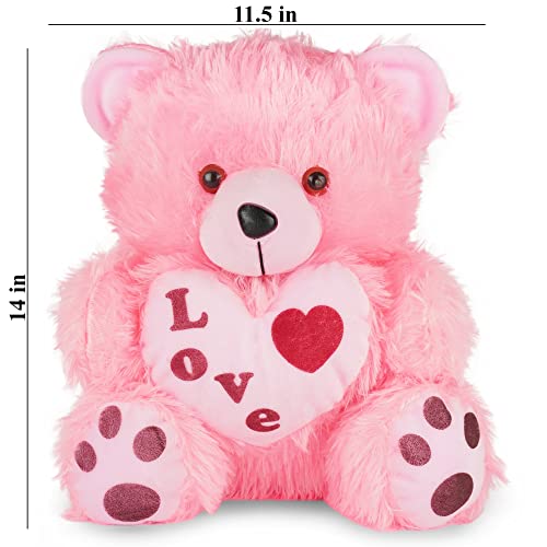MM Toys PlushLove Cuddly Stuffed Love Heart Bear, 14-Inch Size - Perfect for Adults, Kids, and Home Decoration - Washable Polyester Fiber Filling