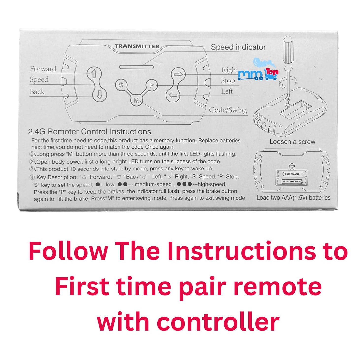 MM TOYS JR1922 RXS 2.4G Controller + Remote Set for Kids Electric Ride-On Car – Replacement Kit with Easy Pairing Instructions, Compatible Accessory for Battery Operated Toy Vehicles