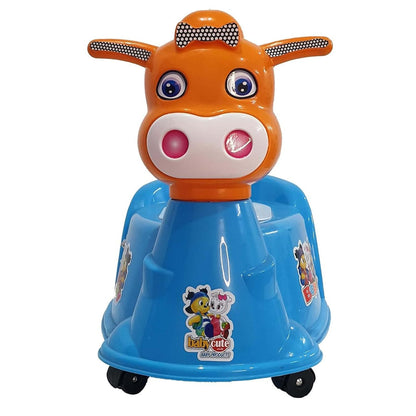 BABY CUTE Bopty Cow Potty Chair for kids | With Wheels | Removable Tray | Musical | Easy Slide Pan - BLUE