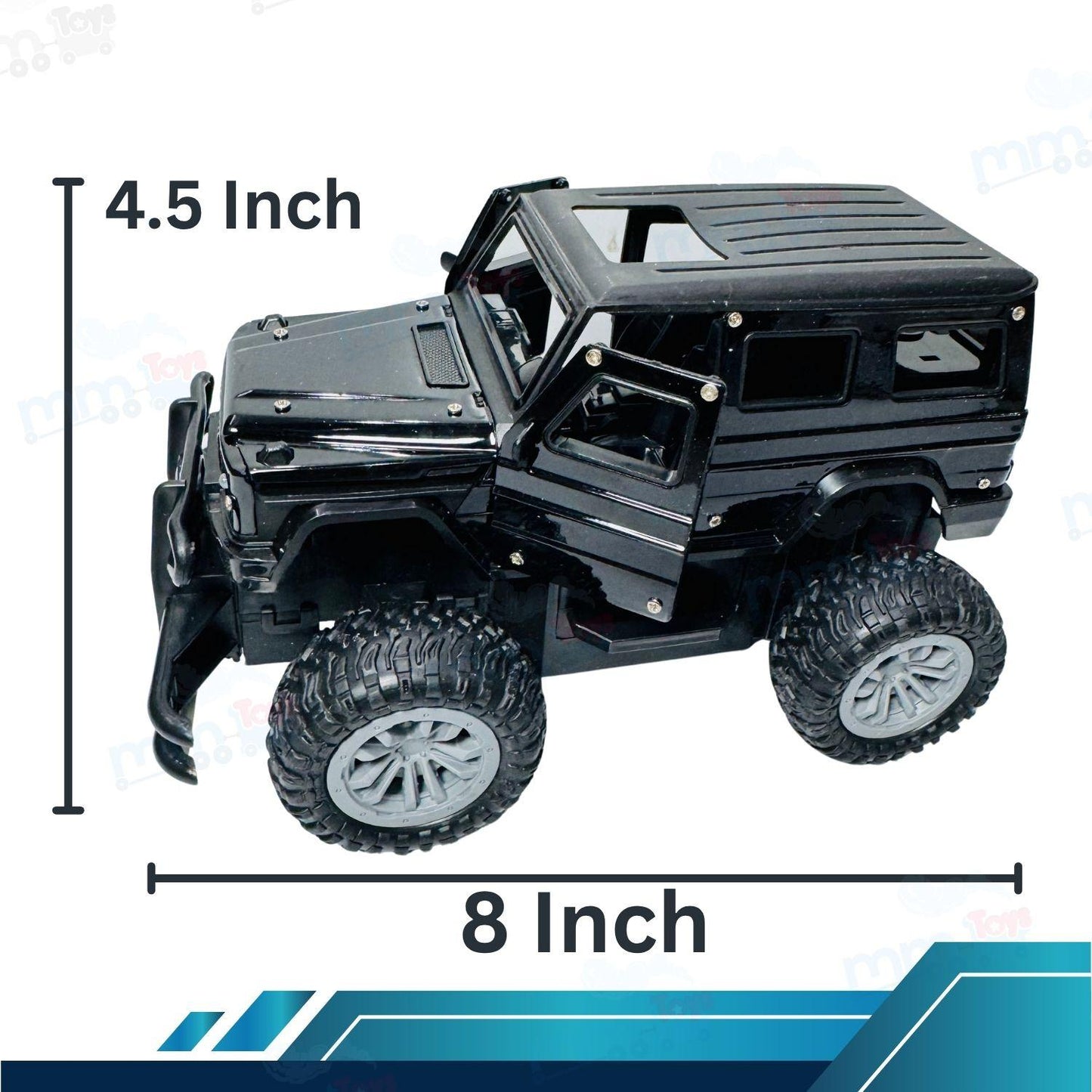 MM TOYS RC Monster Rock Car, 2.4 GHz Remote, Metal Body, Manual Doors, LED Headlights, 3.7V 500mAh Rechargeable, 8-inch Truck (Color May Vary)
