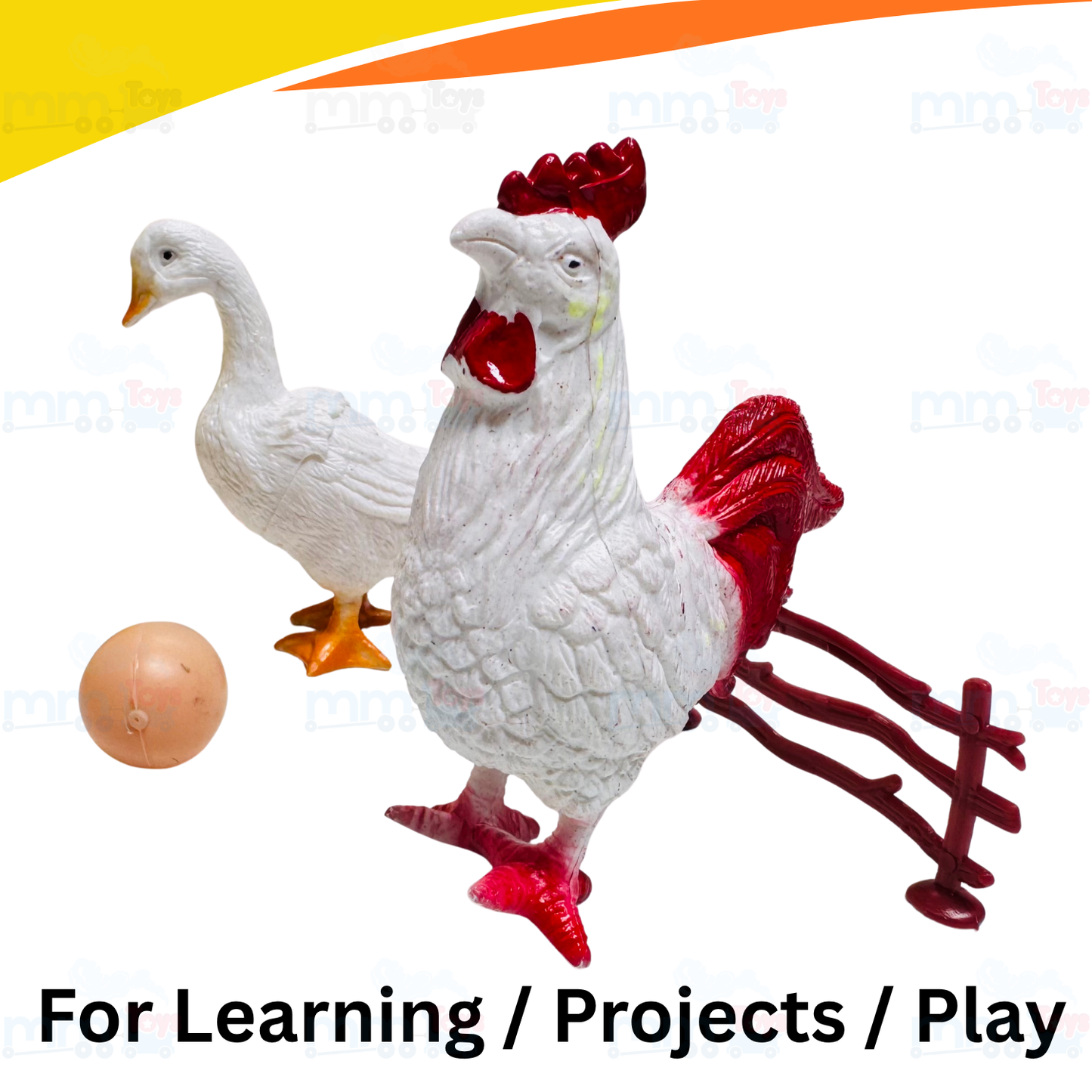 MM TOYS 9 Pcs Farm & Poultry Set – 7 Assorted Animals + 2 Eggs | 4" PVC Figurines for Learning, EVS Projects & Pretend Play | BIS Certified