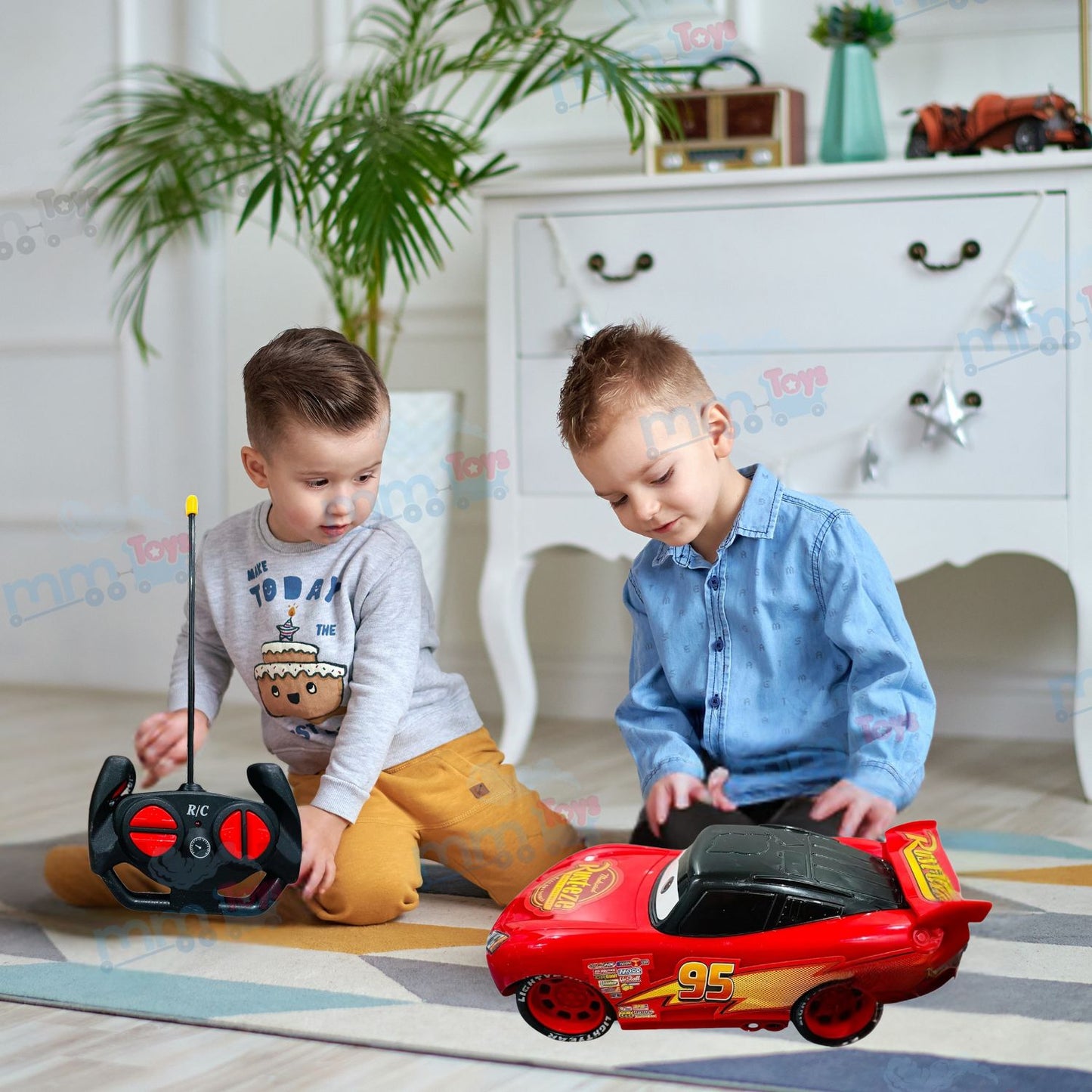 MM Toys McQueen Remote Control Car for Kids 3–10 Years – Plastic Body, 3D Lights, Rechargeable Battery, 10 Ft Range, Multicolor