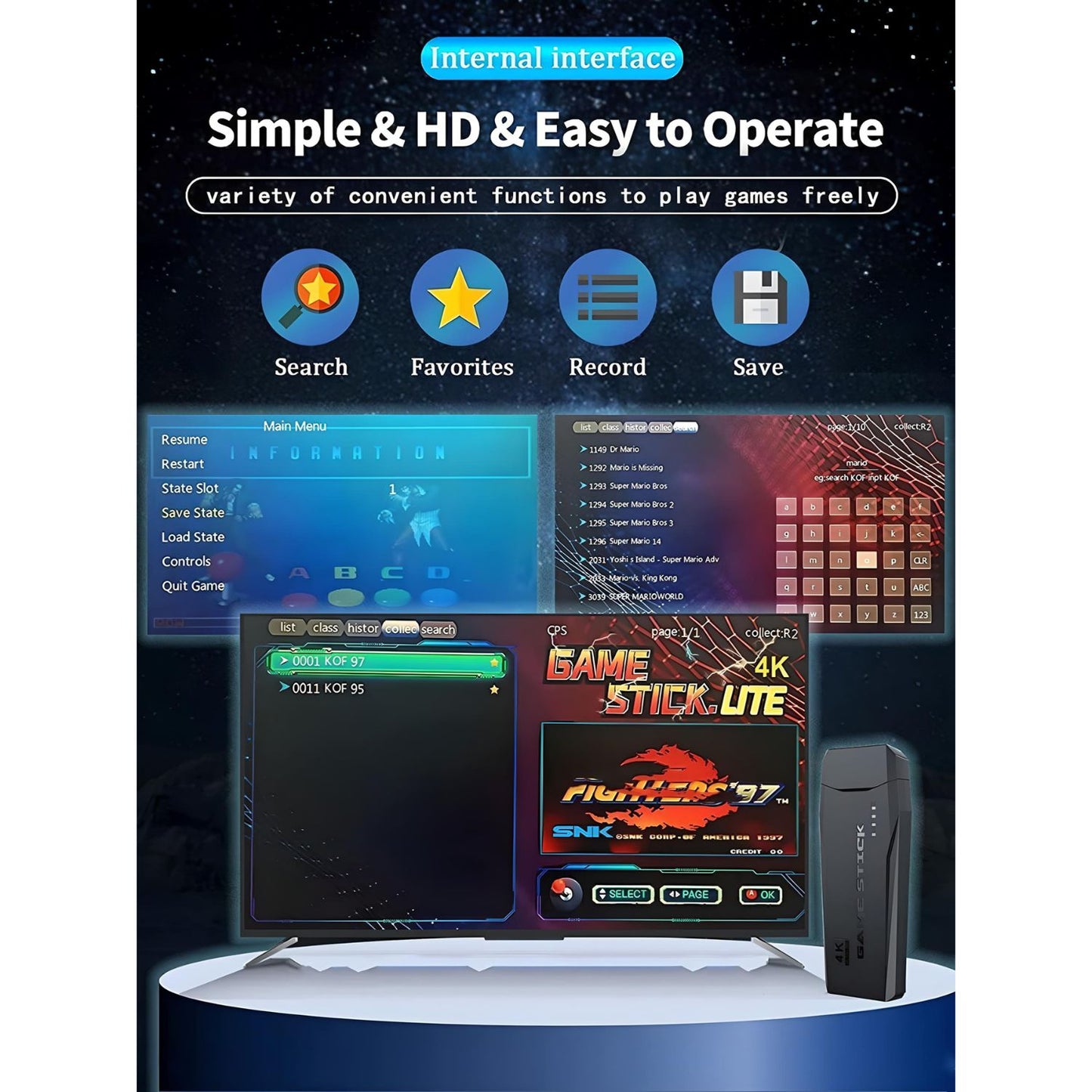 MM TOYS USB Wireless Console Game Stick Video Game Console Built-in 3000 Classic Games 8 Bit Mini Retro Controller HDMI Output Dual Player- 4K Ultra HD Game Stick