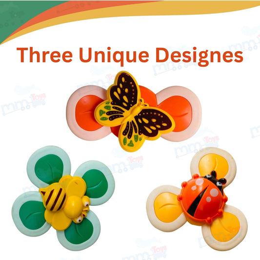 MM TOYS Sucker Spinner Toy Pack of 3 – Stress Relief Fidget Spinners with Suction Base for Kids & Adults - Multicolor