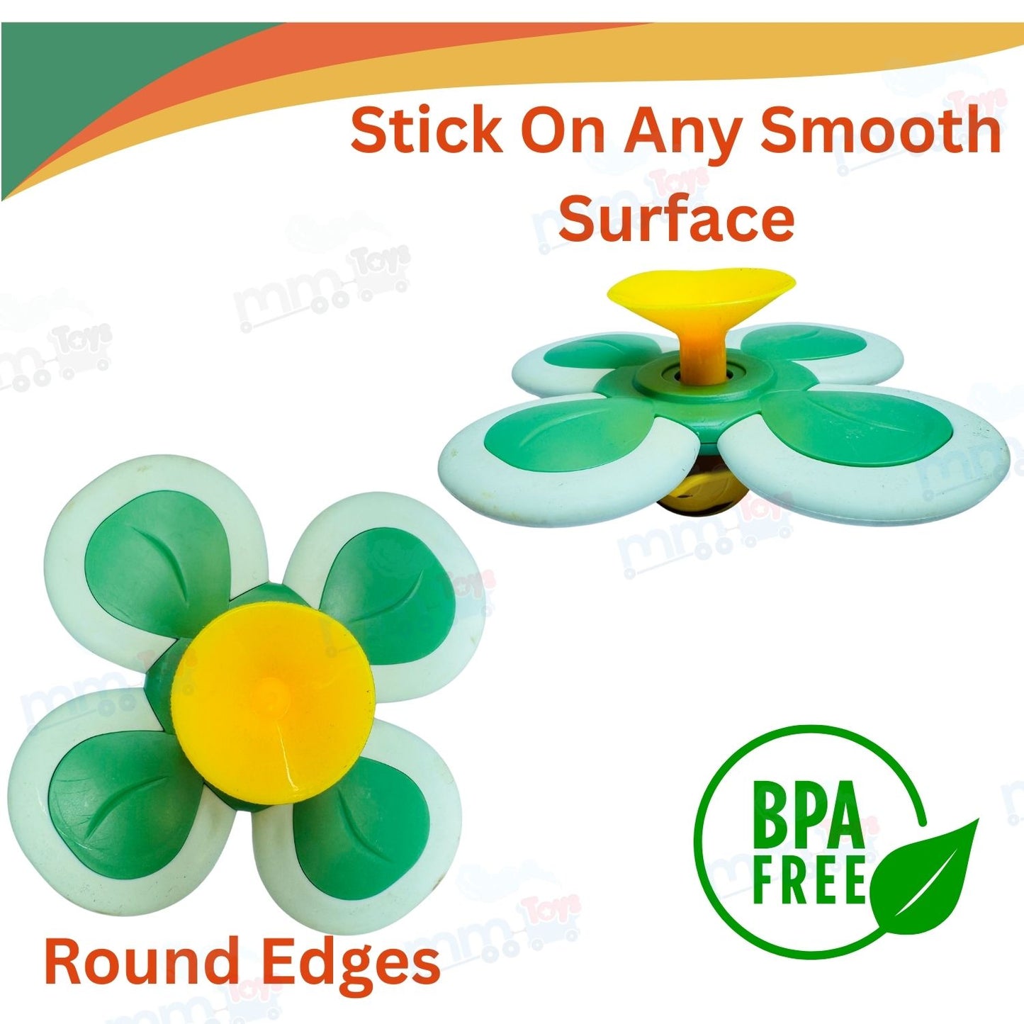 MM TOYS Sucker Spinner Toy Pack of 3 – Stress Relief Fidget Spinners with Suction Base for Kids & Adults - Multicolor